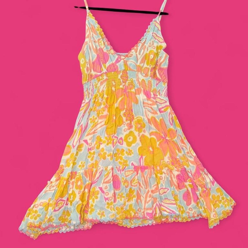 Z&L Floral Smocked Babydoll Mini Dress Women's Medium Boho Cottagecore